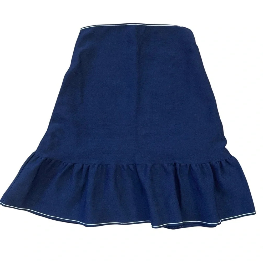 Gianni Bini Navy White Nautical Exposed Zipper Ruffle Skirt Women’s XS Workwear